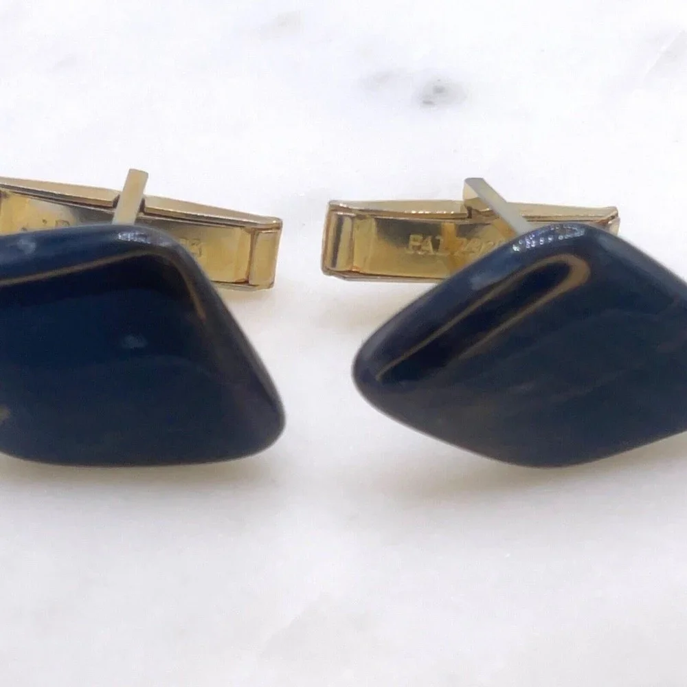 Unknown Gemstone Stone Accent Translucent Black Gold Mens Whale Back Cufflinks